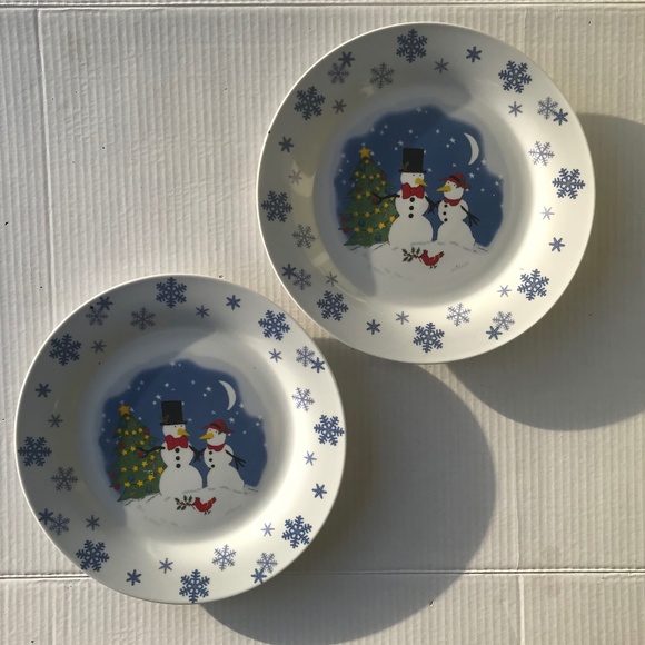 Set Of 2 Snowman Dinner Plates By Trisa 10.5” - Picture 3 of 6